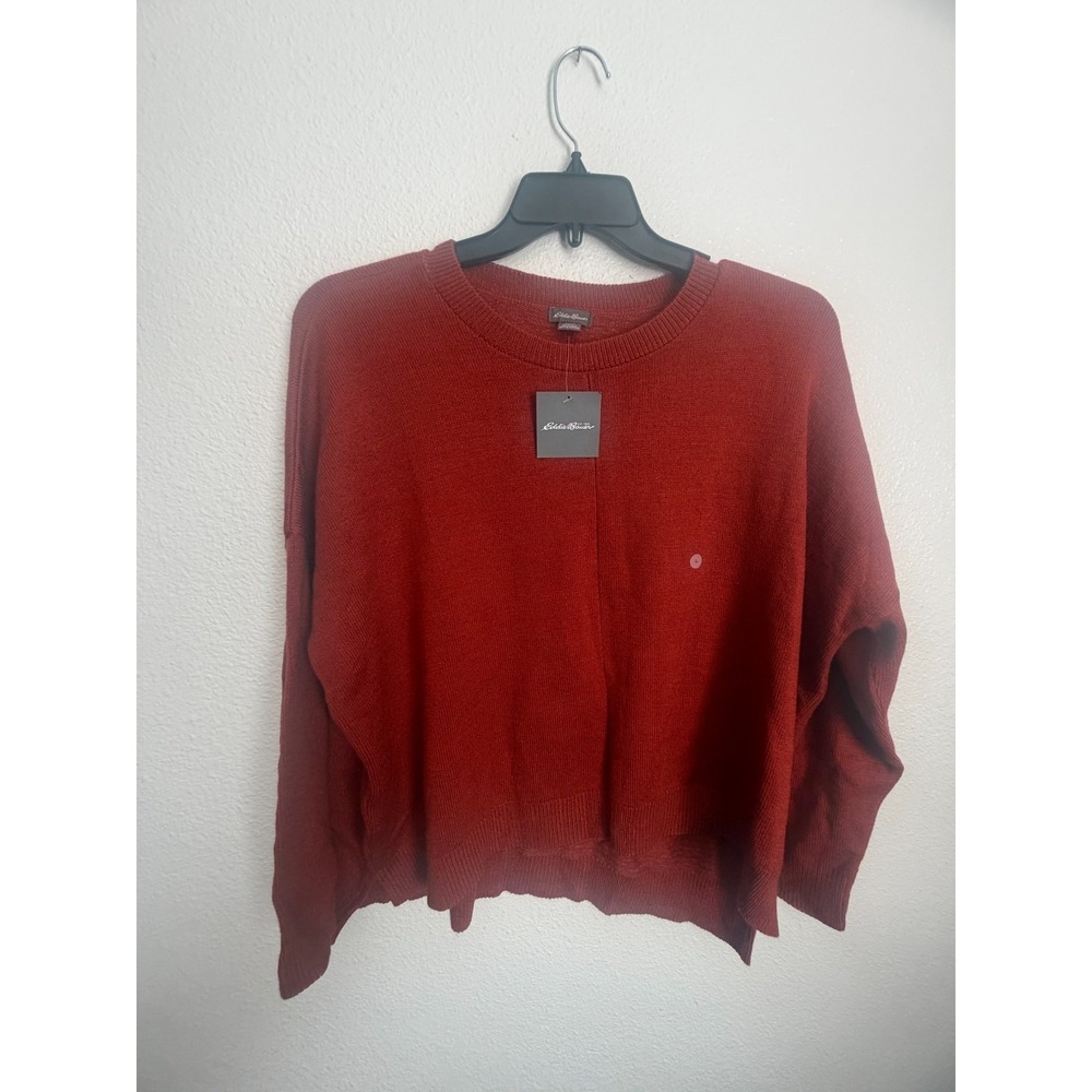 Eddie Bauer‎ Knit Sweater Womens L Rust Easy Pullover Crew Neck USA Slit Hem NWT